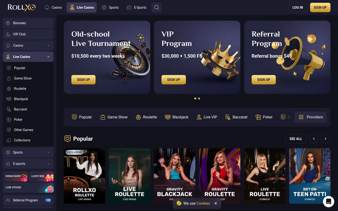 RollXO live casino with the exclusive ROLLXO Roulette table by Live Vegas